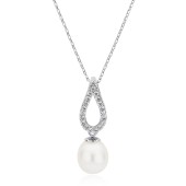 Lantisor argint cu perla naturala alba si cristale DiAmanti SK23214P_W_Necklace-G